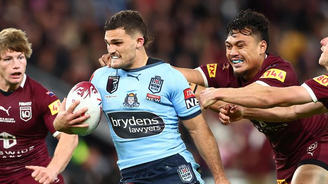 Nathan Cleary was under constant pressure from the Maroons. Picture: Chris Hyde/Getty Images