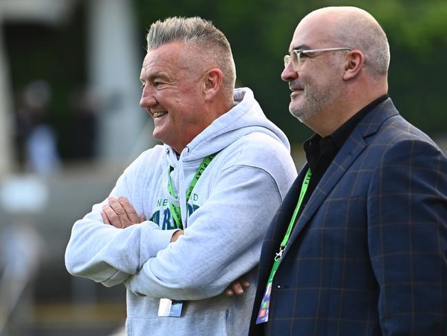 New Zealand Warriors owner Mark Robinson and CEO Cameron George. Picture: Hannah Peters/Getty Images