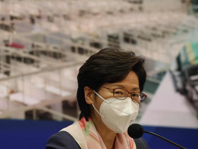 Hong Kong Chief Executive Carrie Lam is under fire over Hong Kong’s sluggish Covid response. Picture: AFP