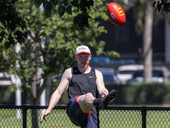 Clayton Oliver takes a set shot. Picture: Jason Edwards