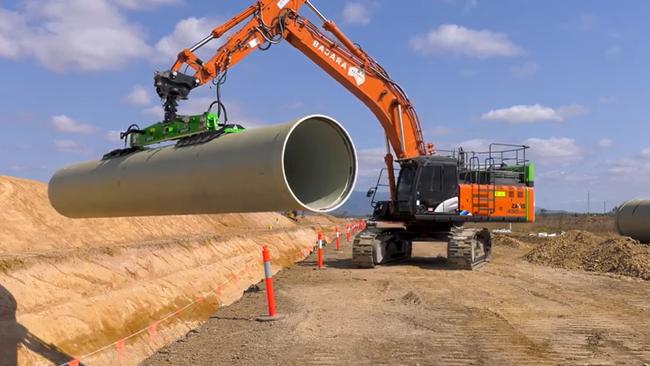 Pipes are being laid for the 28km second stage of the Haughton Pipeline project. Picture: Supplied.