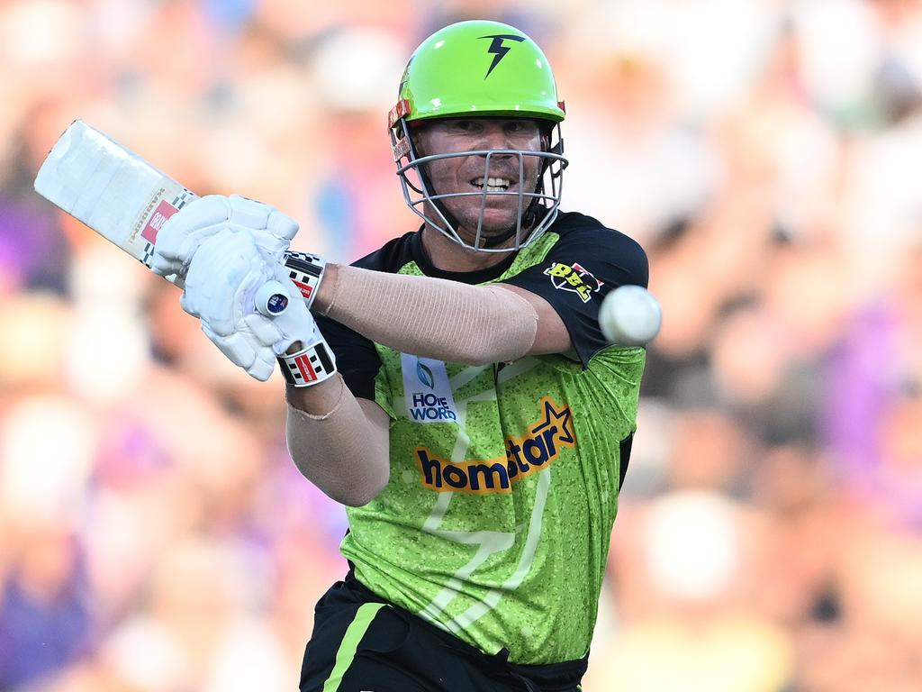 David Warner in action for the Sydney Thunder during January. Picture: Steve Bell/Getty Images