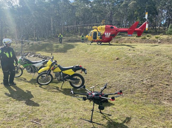 Westpac Helicopter search and rescue crews located a woman in Runnymede today after she became disoriented following a car crash. Picture: TASMANIA POLICE