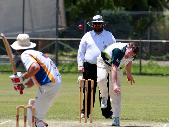 Cricket Far North A grade match between United and Rovers at Griffiths Park. Adam McGinty from Rovers bowling