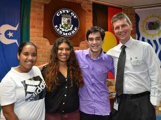 General Manager Gary Murphy welcomes new trainees (l-r) Kyeoma Caldwell, Jaihana Roberts and Bindjarla Cook.