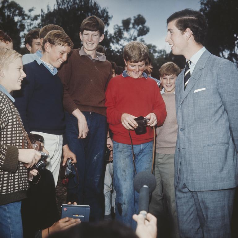 1970: Prince Charles chats to Timbertop pupils in rural Victoria. The King attended the same school in 1966. Picture: Keystone/Hulton Archive/Getty Images