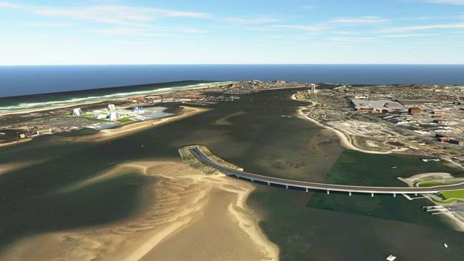 Artist impression of the proposed "Brunnel" Hybrid bridge-tunnel which was considered to assist in traffic movement for the ASF development. Pictures supplied by the State Government.