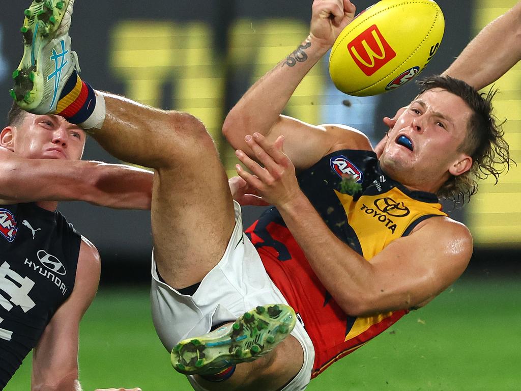 Jake Soligo was a revelation in mixing the midfield group up for the Crows on the weekend. Picture: Quinn Rooney/Getty Images.