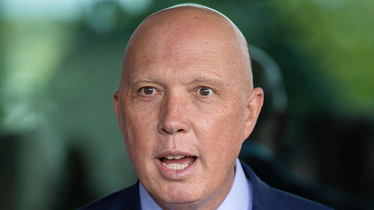 Defence Minister Peter Dutton issued a strong warning to Australians this morning, saying our country must “prepare for war”. Picture: Jason Edwards