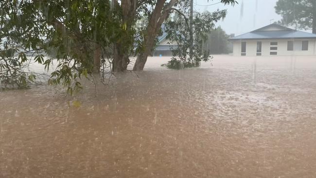 Flood water rises in Cromer St in South Lismore on February 28, 2022.