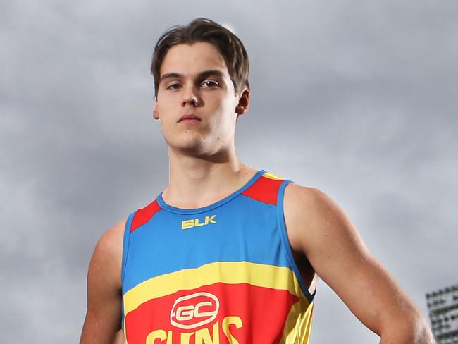 Brad Scheer and Jack Bowes (pictured here at Metricon Stadium) look to be the favourites to become the first academy players ever taken by the Gold Coast Suns at this year's draft and are both very highly rated around Australia. Picture Glenn Hampson