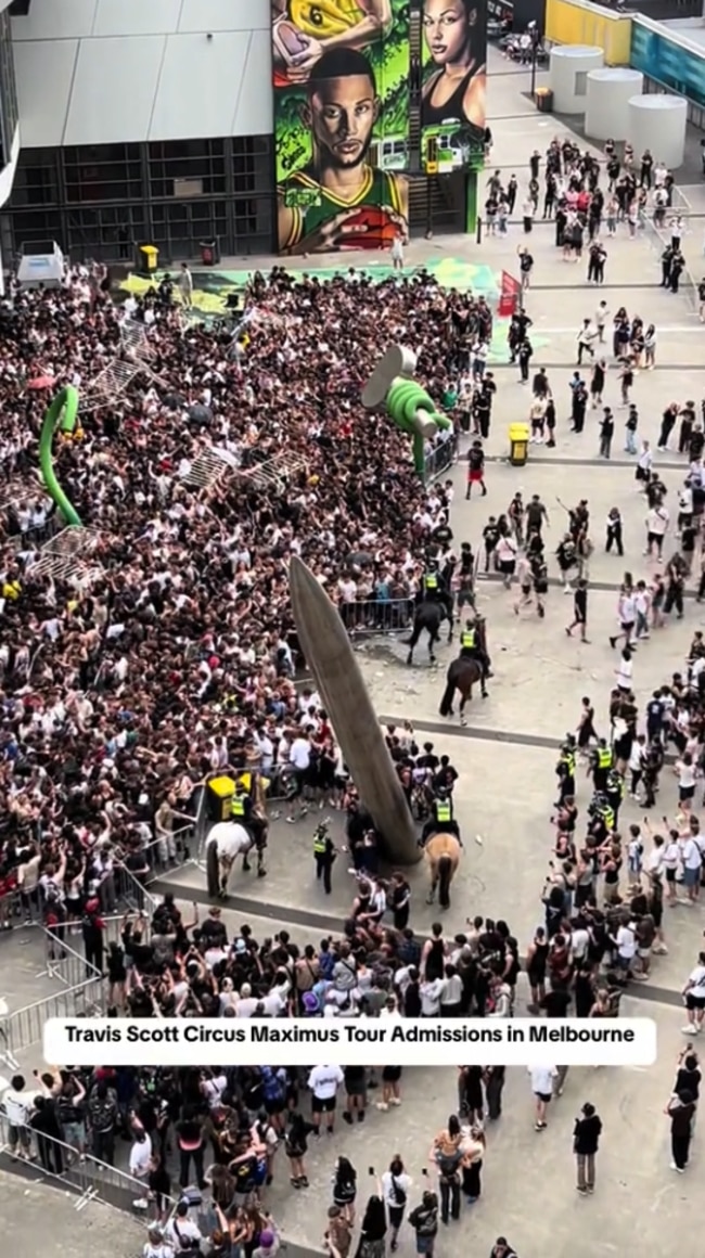 Police tried to control the crowd from horseback. Picture: TikTok