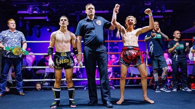 Team Stalder Muay Thai fighter Dre Stalder celebrates his victory. Picture: Contributed