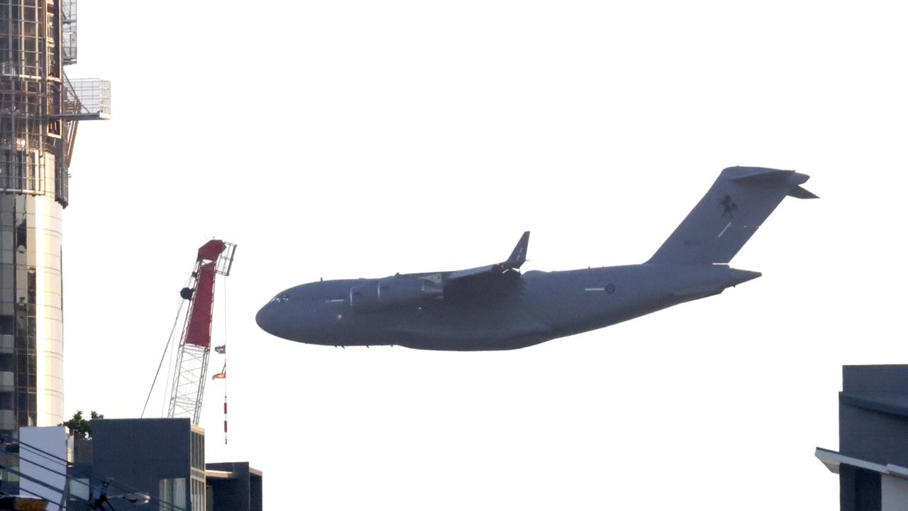 RAAF aircraft Ã&#144;C-17A Globemaster, during the flyover, at RiverFire from Howard Smith wharves, City, on Saturday 2nd September 2023 - Photo Steve Pohlner