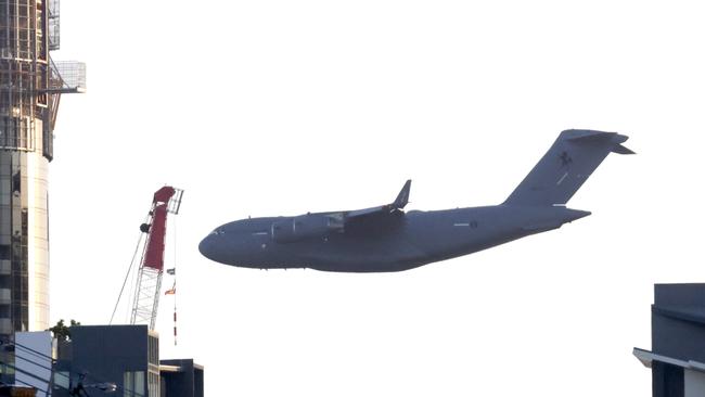 RAAF aircraft ÃC-17A Globemaster, during the flyover, at RiverFire from Howard Smith wharves, City, on Saturday 2nd September 2023 - Photo Steve Pohlner