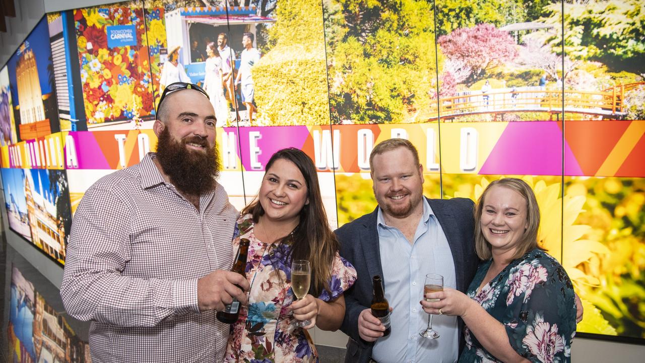 At It's A Bloke Thing 2023 are (from left) Byron Allsopp, Amy Murray, Christian Nicholls and Sharlene Nicholls at Wellcamp Airport, Friday, August 18, 2023. Picture: Kevin Farmer