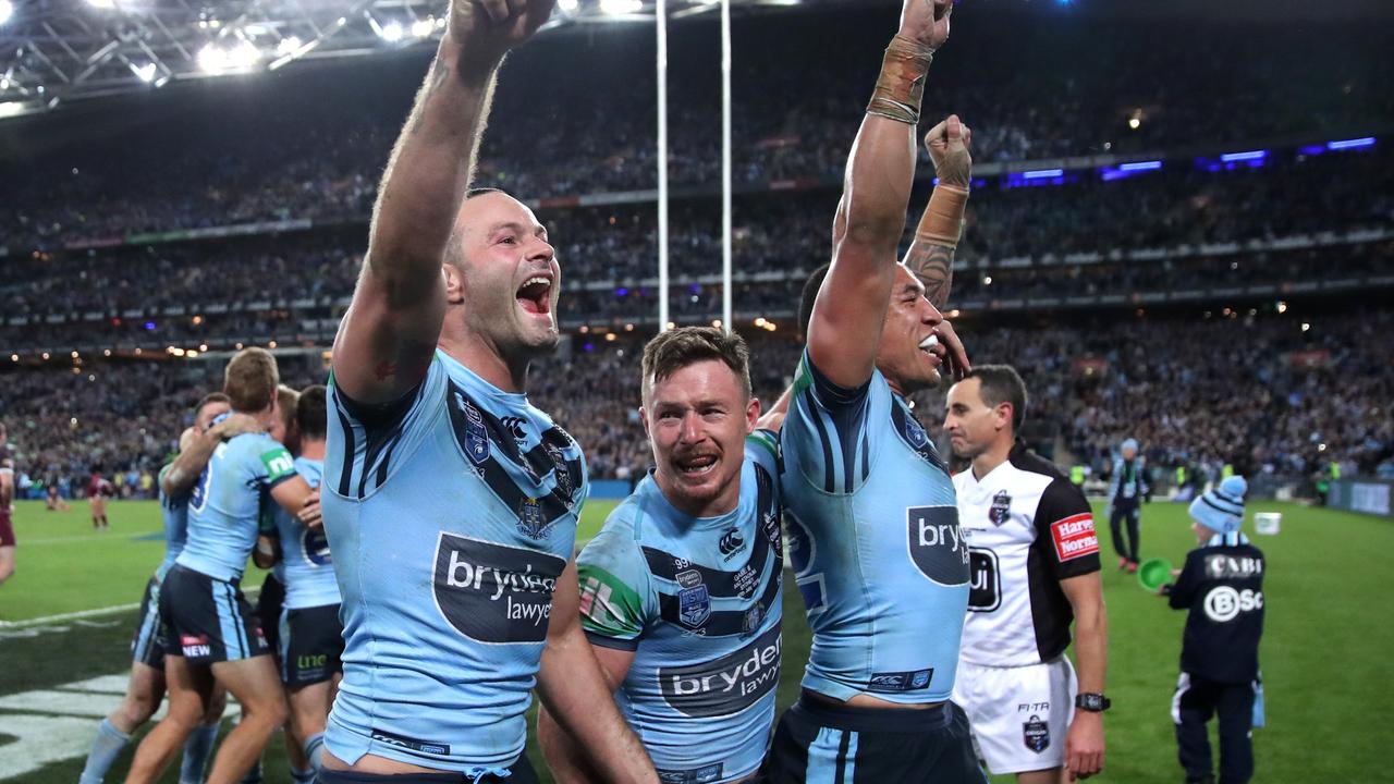 The NSW Blues celebrate winning the 2019 State of Origin series.