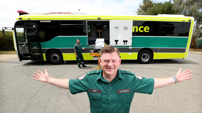 24.1.2016.Multi-patient ÔAmbusÕ to hit the road.AustraliaÕs first ambulance bus, which can be used to treat 12 patients at a time, has been launched in Adelaide today. Andy Long , Director of operations S.A. ambulance. pic tait schmaal.