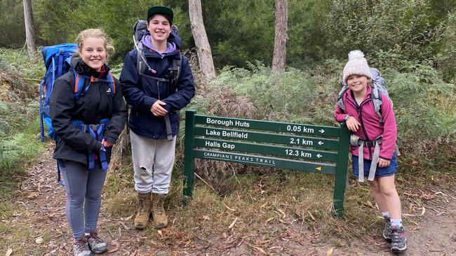 Max, with his sisters Ella and Lucy during a family hiking trip. Picture: Supplied