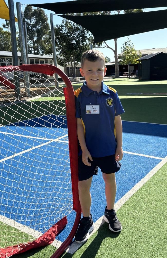 Ruben Polkinghorne during his first week of prep at Bourchier St Primary School in Shepparton. Picture. Abby Walter