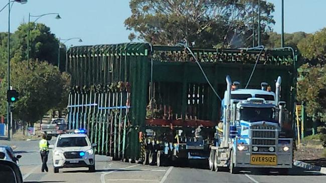 Mystery highway-clogging machinery revealed as a bin sorter for a sawmill. Picture: Facebook.