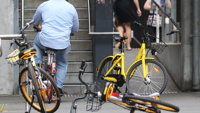 Ride share bikes scattered about in Sydney. Photo: John Grainger