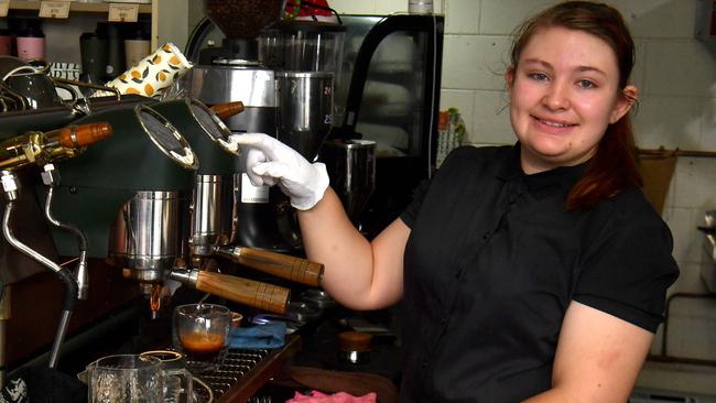 Equality Education student Hannah Dawson practicing her barista skills at Coffee Presto in Rosslea. Picture: Evan Morgan