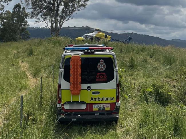 A young girl suffered life-threatening injuries after the car she was in fell 50m down a steep embankment in the Sunshine Coast hinterland. Photo: LifeFlight.