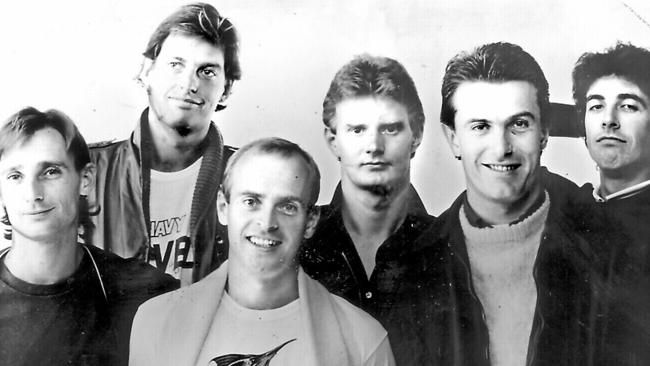 Members of rock band Australian Crawl: Guy McDonough, Brad Robinson, Bill McDonough, Simon Binks, James Reyne and Paul Williams.