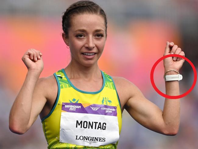 BIRMINGHAM, ENGLAND - AUGUST 06: Jemima Montag of Team Australia celebrates after wining the gold medal in the Women's 10,000m Race Walk Final on day nine of the Birmingham 2022 Commonwealth Games at Alexander Stadium on August 06, 2022 on the Birmingham, England. (Photo by David Ramos/Getty Images)