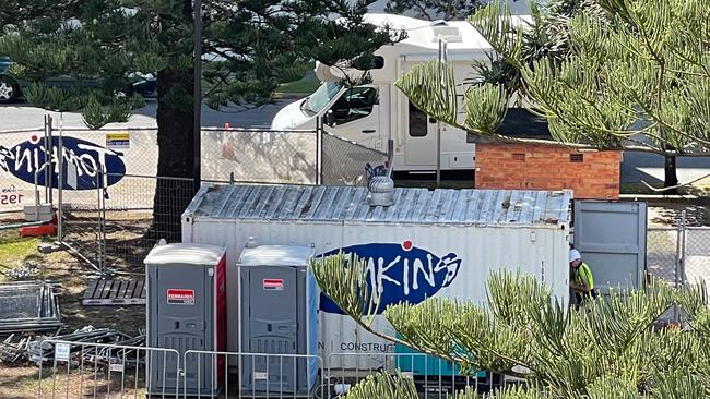 Workers on site at Cable Park at the Midwater development at Main Beach on the Gold Coast — developers are using parks for site gear.