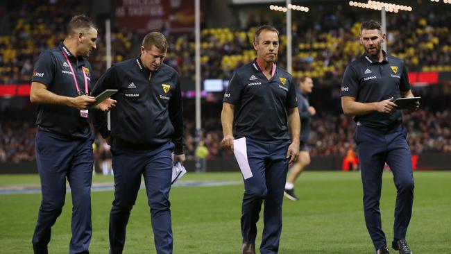 New Richmond coach Adem Yze (left) and incoming assistant Chris Newman (right) worked together under Alastair Clarkson at Hawthorn. Picture: Michael Klein