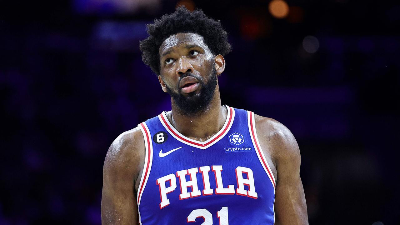 PHILADELPHIA, PENNSYLVANIA - FEBRUARY 23: Joel Embiid #21 of the Philadelphia 76ers looks on during the third quarter against the Memphis Grizzlies at Wells Fargo Center on February 23, 2023 in Philadelphia, Pennsylvania. NOTE TO USER: User expressly acknowledges and agrees that, by downloading and or using this photograph, User is consenting to the terms and conditions of the Getty Images License Agreement. Tim Nwachukwu/Getty Images/AFP (Photo by Tim Nwachukwu / GETTY IMAGES NORTH AMERICA / Getty Images via AFP)