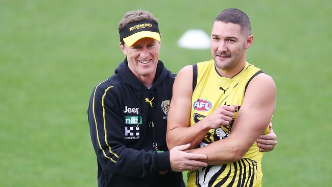 Damien Hardwick and Shaun Grigg during their Richmond days. . (Photo by Michael Dodge/Getty Images)