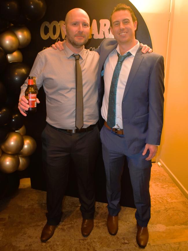 Sam Scammell and friends having a great night at the Cowwarr Saints Football &amp; Netball Club Golden Gala Ball 2024. Picture: Jack Colantuono