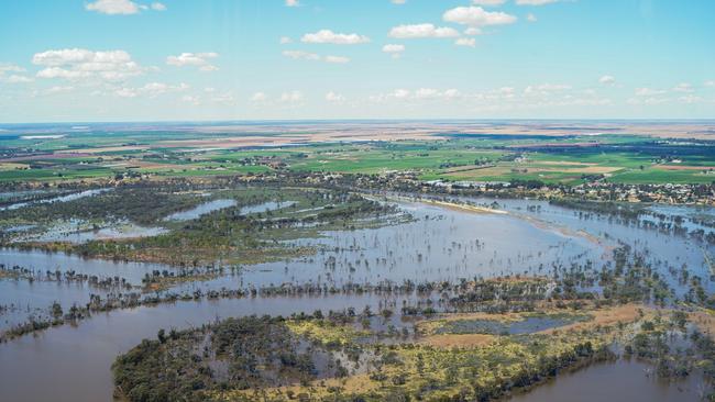 An aerial view of the swollen river during the Premier’s flyover. Picture: SA Government