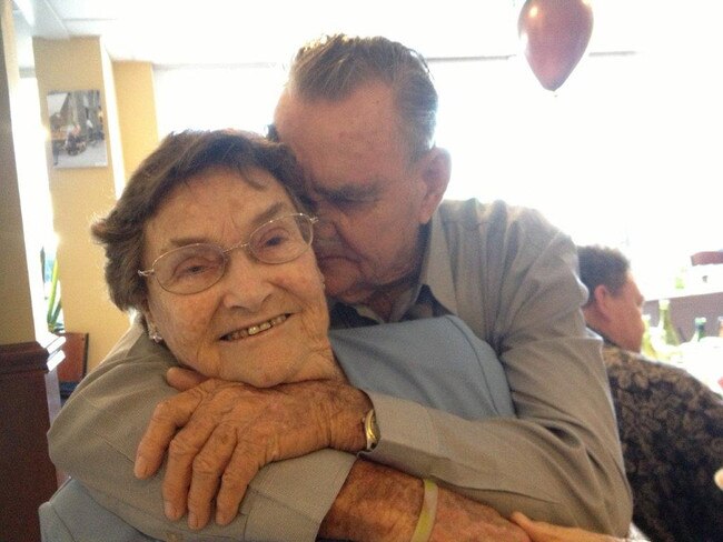 Keith Payne VC hugging his sister Gwenda Britton on her 80th birthday.