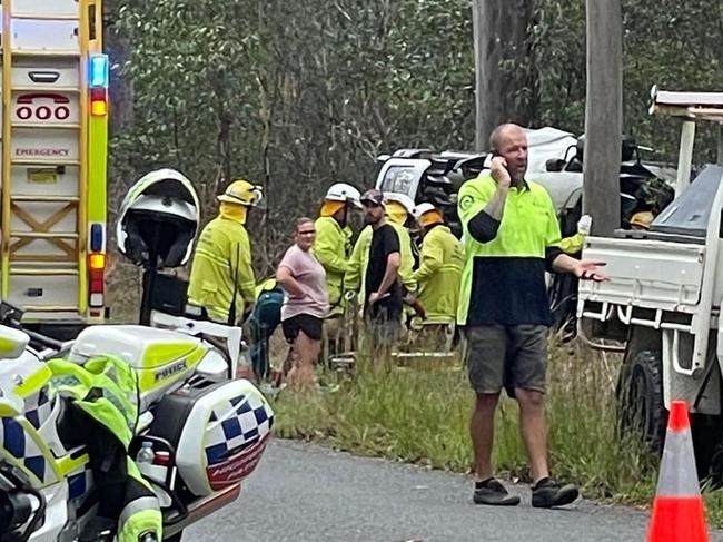 The rescue chopper has been dispatched to the Gympie region after a serious crash north of the city, which has left a driver trapped in the wreckage of his vehicle.