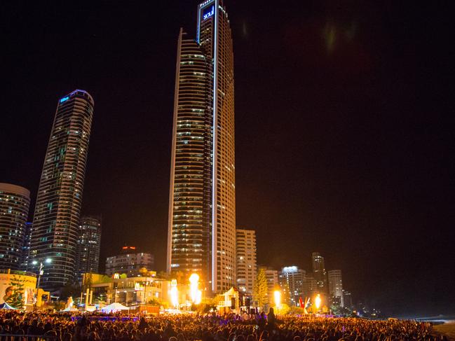 A record crowd of 82,387 poured into Surfers on Saturday night to see some of the world’s leading pyrotechnic producers set off more than six tonnes of fireworks. Picture: James Wills.