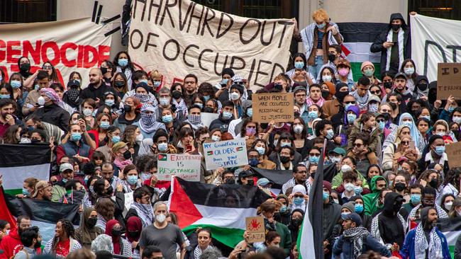 Supporters of Palestine gather in Harvard Yard to show their support for Palestinians in Gaza at a rally in Cambridge. Picture: AFP