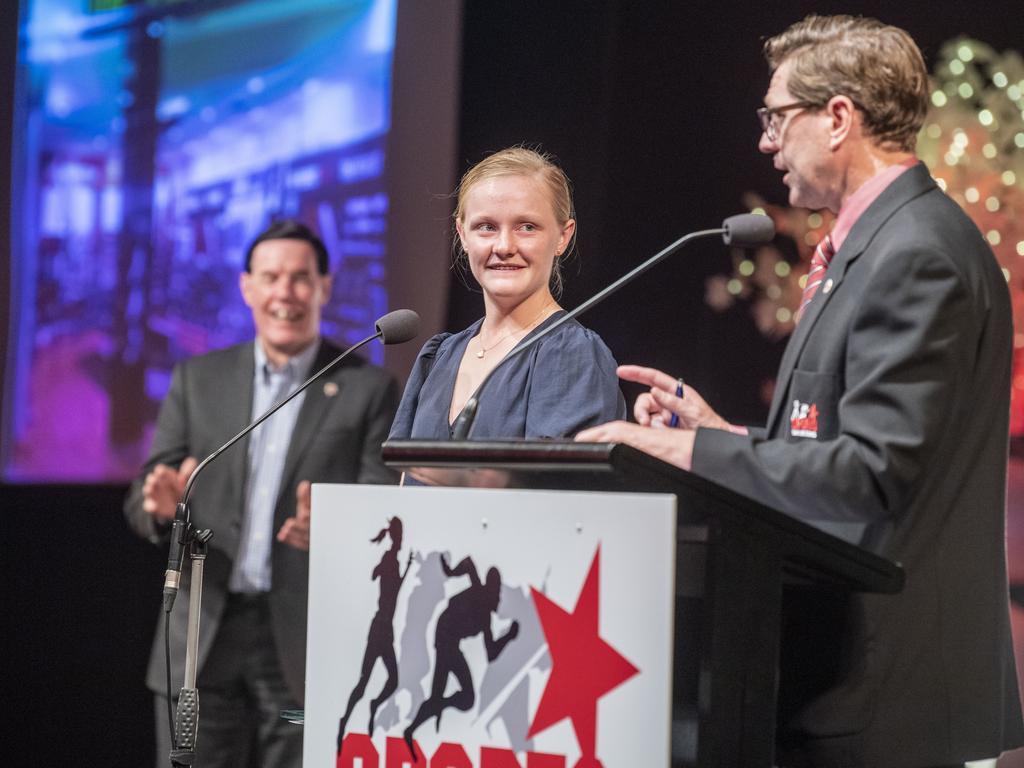 Lucy Dyson received the Junior Chase Your Dreams award. Sports Darling Downs Sports Stars of the Year dinner. Saturday, February 11, 2023. Picture: Nev Madsen.