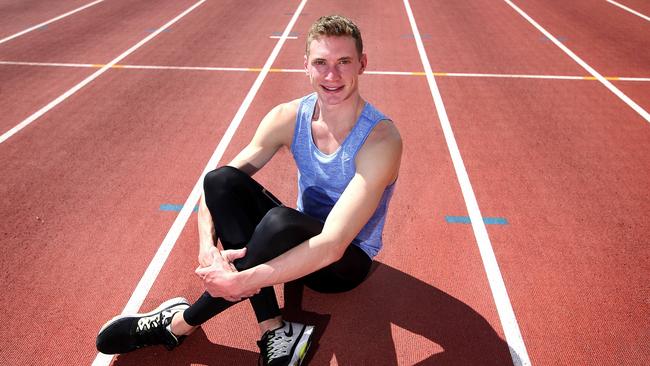 London Olympic 400m finalist Steve Solomon has finally shrugged off three years of injury and is ready to shine as the next Olympic year begins in January. Photographed at the AIS track in Canberra.