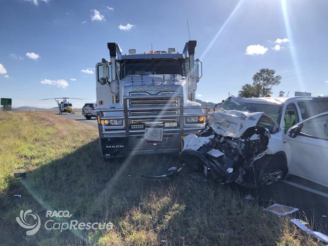 The aftermath of the Capricorn Highway crash on Monday morning. Photo: RACQ CapRescue