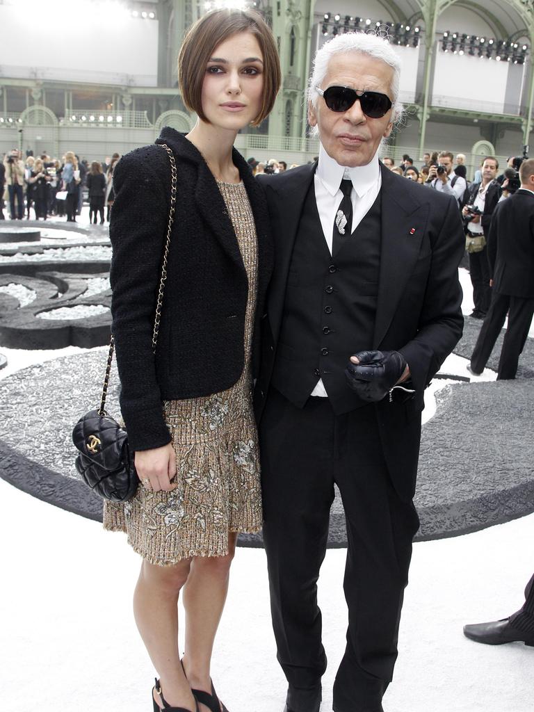 Keira Knightley and Lagerfeld attend the Chanel Ready to Wear Spring/Summer 2011 in 2010, Paris. Picture: Michel Dufour/WireImage