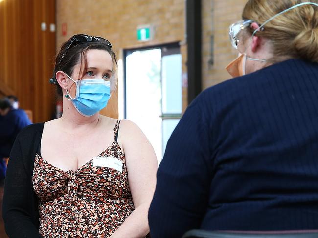 Greystanes resident Sky Carr (41) at the local Community Centre about to receive the AstraZeneca vaccination. Western Sydney Local Health District (WSLHD) has bolstered access to AstraZeneca vaccinations with walk-in pop up clinics across several suburbs and extra appointments at Blacktown Hospital.  Jane Dempster/The Australian.