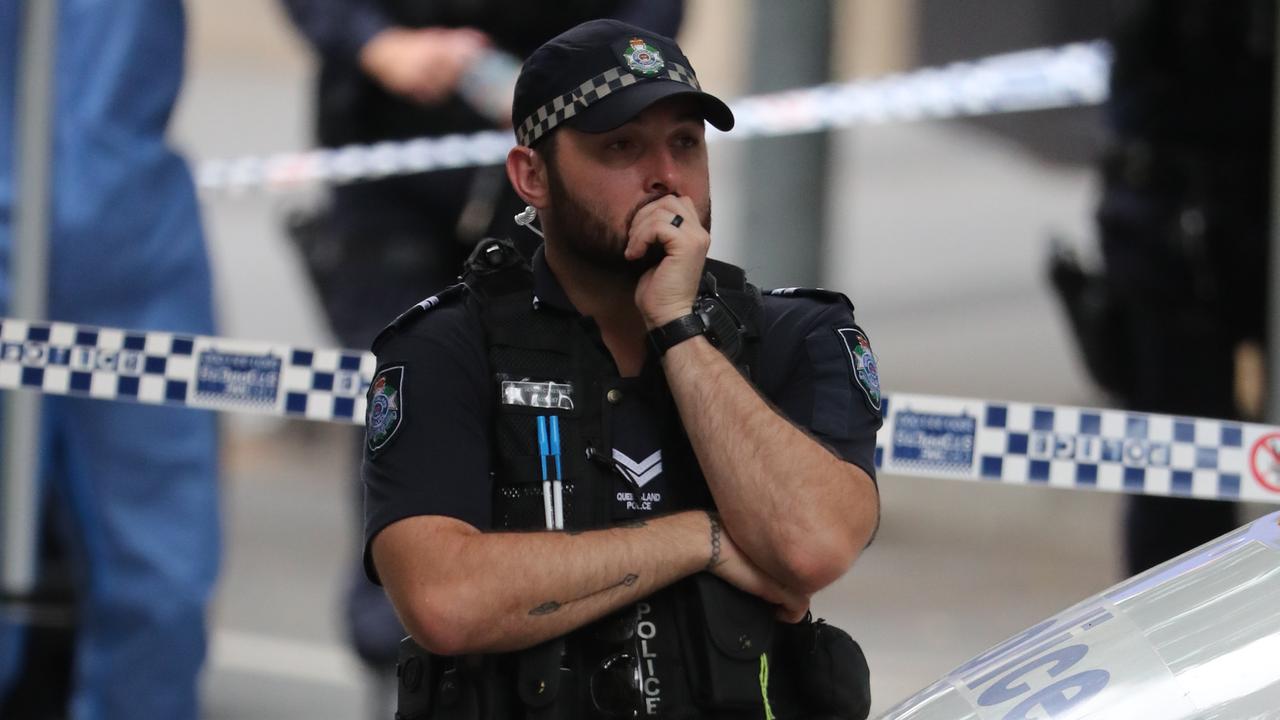 Police at the scene of a shooting in Mary Street in the Brisbane CBD. Pic Peter Wallis