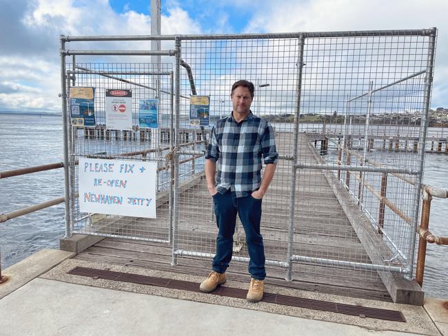 Saltwater Phillip Island owner Ben Dennis says the closure of the Newhaven Jetty has greatly impacted his business. Picture: Jack Colantuono