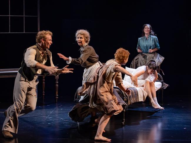 The cast of Playing Beatie Bow at Sydney Theatre Company’s newly reopened Wharf Theatre. Picture: Daniel Boud