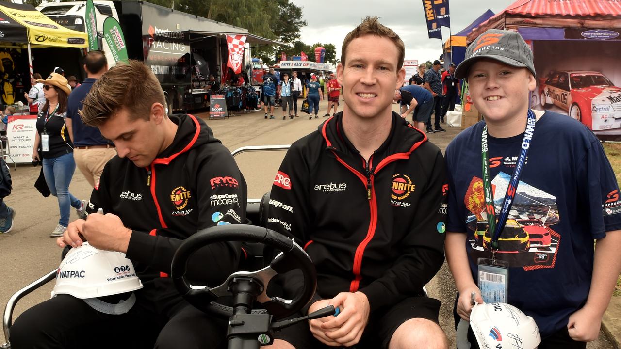 Watpac Townsville 400 Day One. Socials. Supercars drivers Anton de Pasquale and David Reynolds with Zacharie Woodford, 14, from Ayr. Picture: Evan Morgan