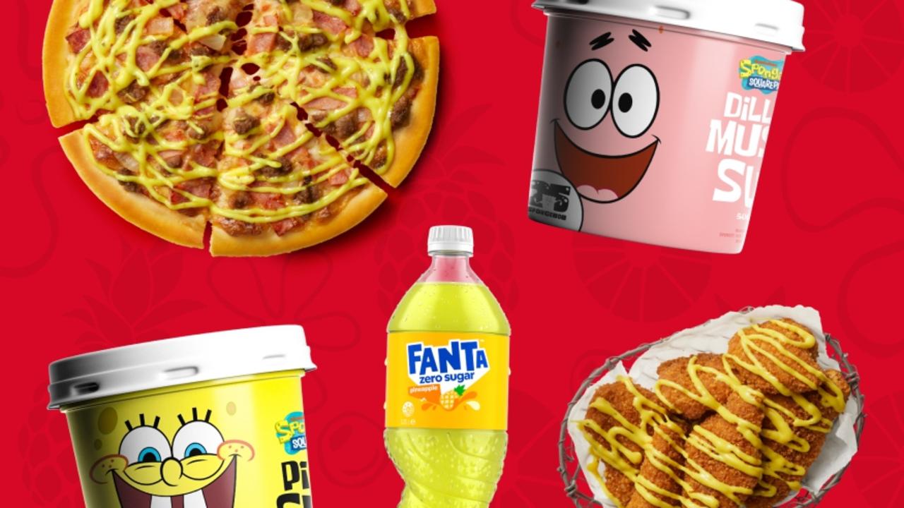 Pizza Hut has unveiled its new SpongeBob SquarePants inspired menu, with five new items hitting the stores. Picture: Pizza Hut Australia.